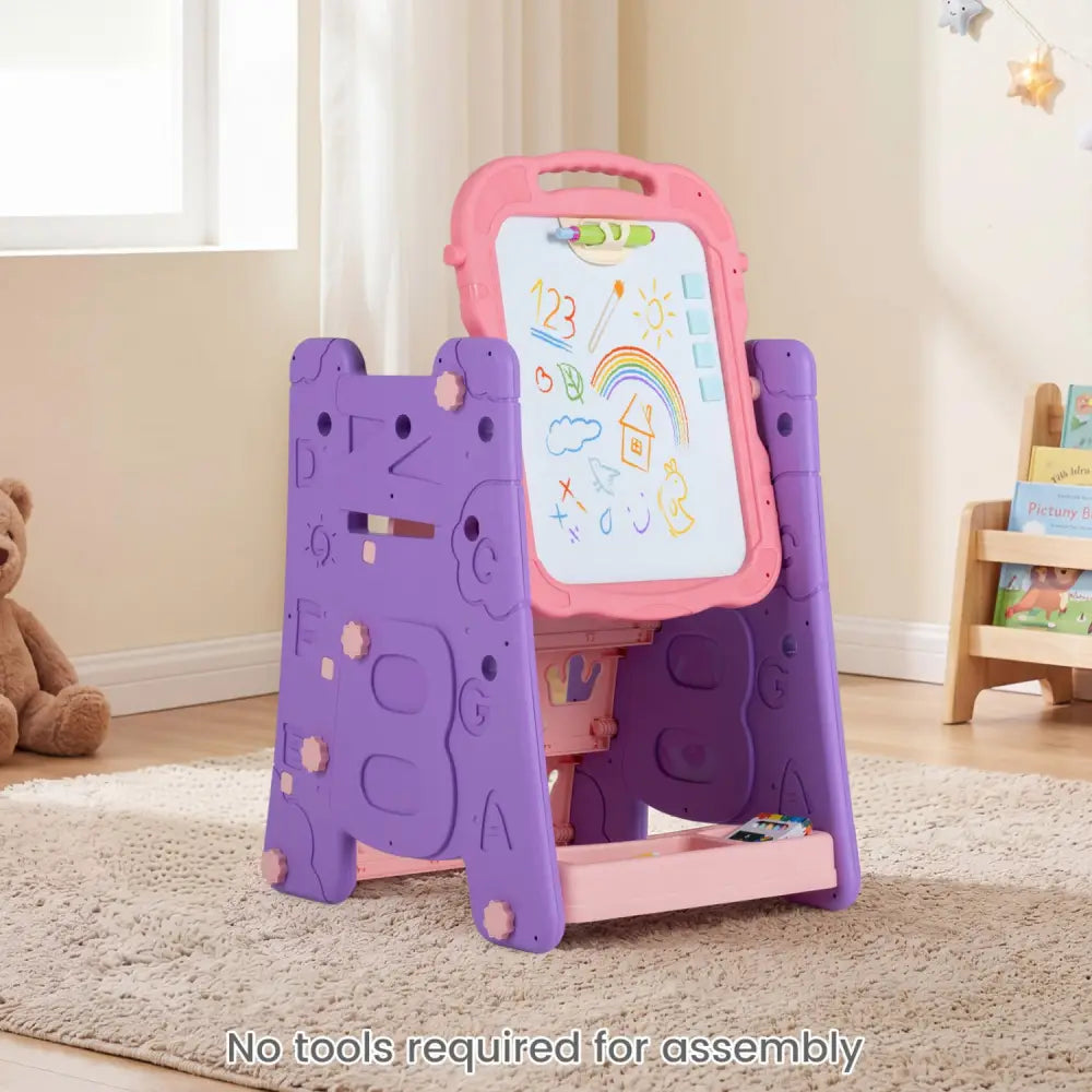 3 in 1 Art Easel for Kids with Double Sided Magnetic Board-Pink - Pink - Art Easels