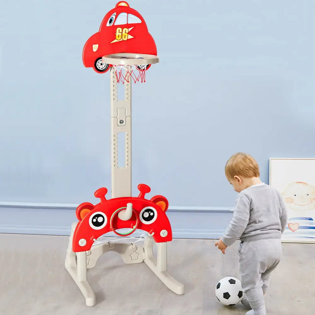 3-in-1 Basketball Hoop for Kids Adjustable Height Playset with Balls-Red - Red - Toy Sports