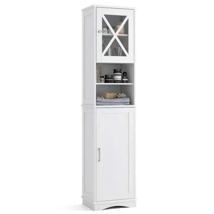 3-in-1 Bath & Storage Combo: Tall Cabinet Shower Bench & Buffet Sideboard - Floor Cabinets
