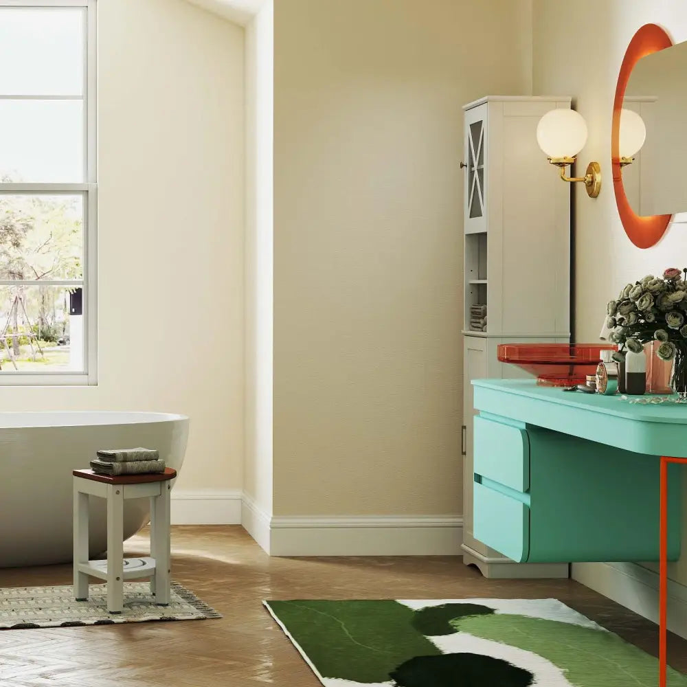 3-in-1 Bath & Storage Combo: Tall Cabinet Shower Bench & Buffet Sideboard - Floor Cabinets
