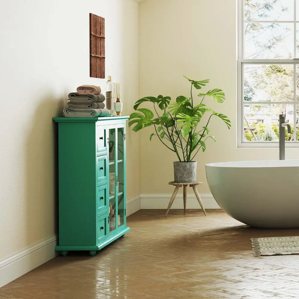 3-in-1 Bath & Storage Combo: Tall Cabinet Shower Bench & Buffet Sideboard - Floor Cabinets