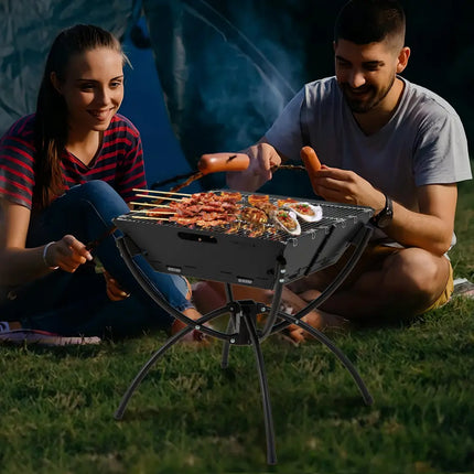 3-in-1 Camping Campfire Grill with Stainless Steel Grills Carrying Bag & Gloves-Black - Black - Outdoor Grills