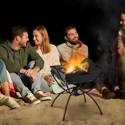 3-in-1 Camping Campfire Grill with Stainless Steel Grills Carrying Bag & Gloves-Black - Black - Outdoor Grills