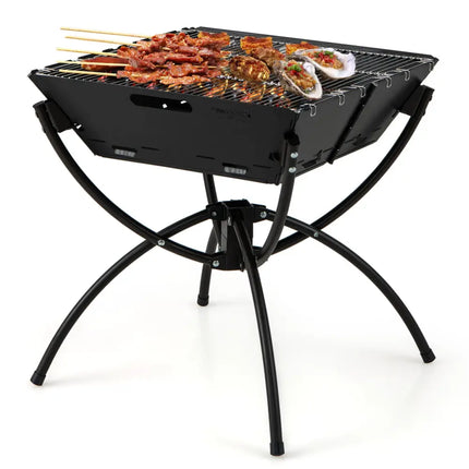 3-in-1 Camping Campfire Grill with Stainless Steel Grills Carrying Bag & Gloves-Black - Black - Outdoor Grills