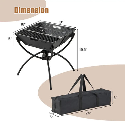 3-in-1 Camping Campfire Grill with Stainless Steel Grills Carrying Bag & Gloves-Black - Black - Outdoor Grills