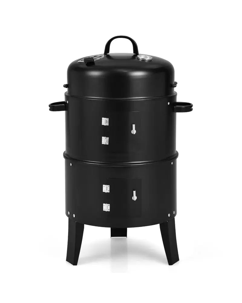 3-in-1 Charcoal BBQ Grill Cambo with Built-in Thermometer - Black - Outdoor Grills