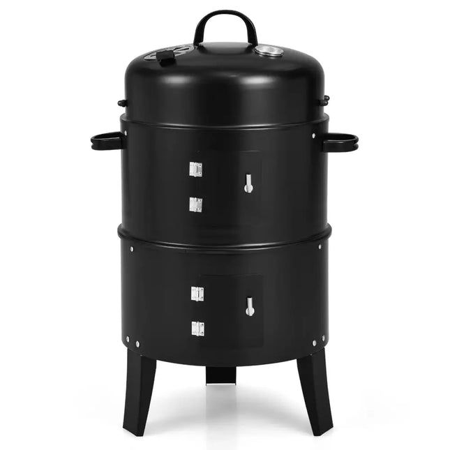 3-in-1 Charcoal BBQ Grill Cambo with Built-in Thermometer - Black - Outdoor Grills