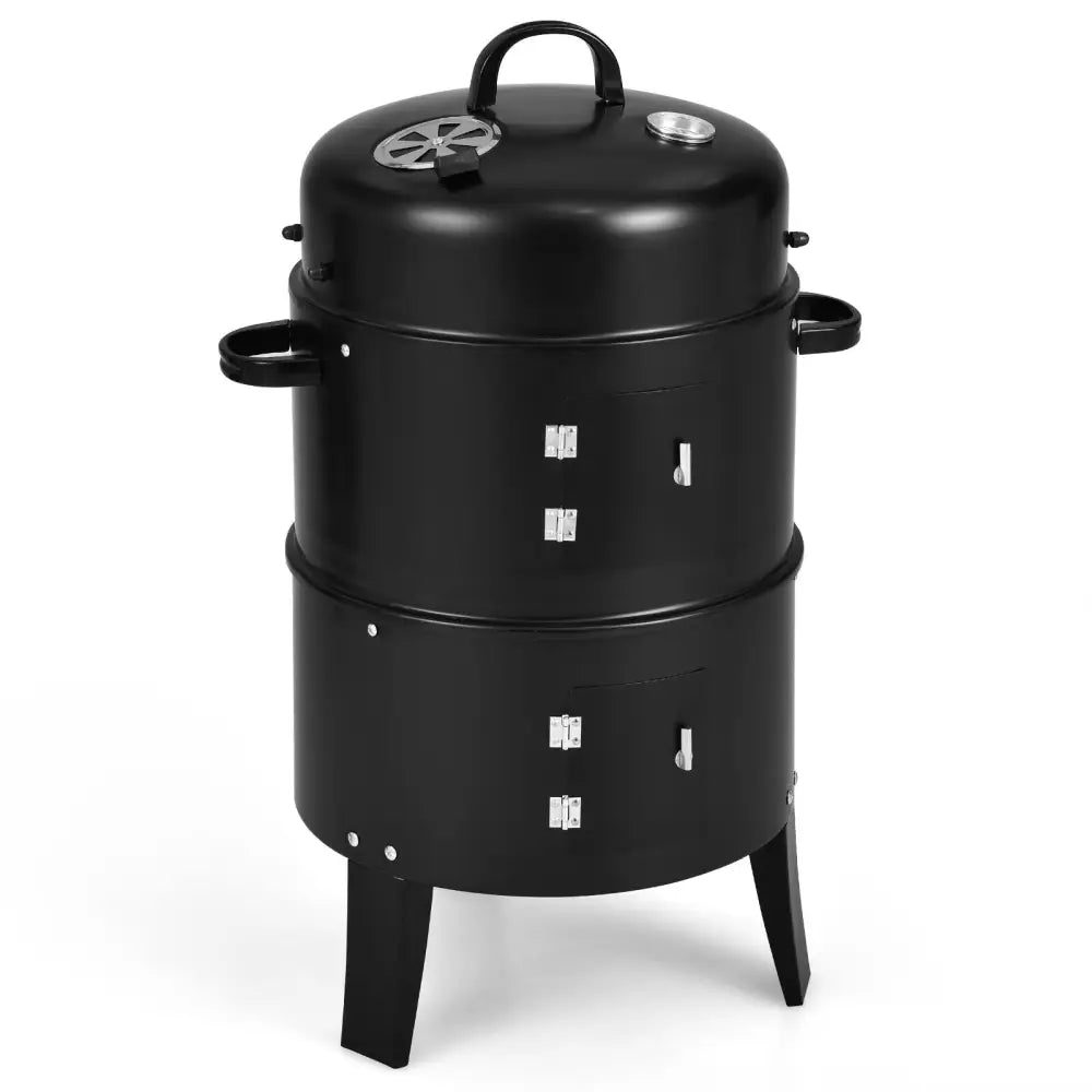 3-in-1 Charcoal BBQ Grill Cambo with Built-in Thermometer - Black - Outdoor Grills