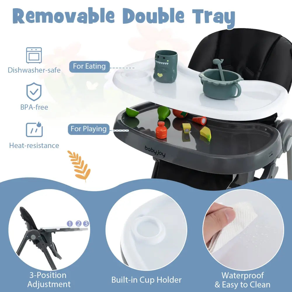 3-In-1 Convertible Baby High Chair for Toddlers-Black - Black - High Chairs