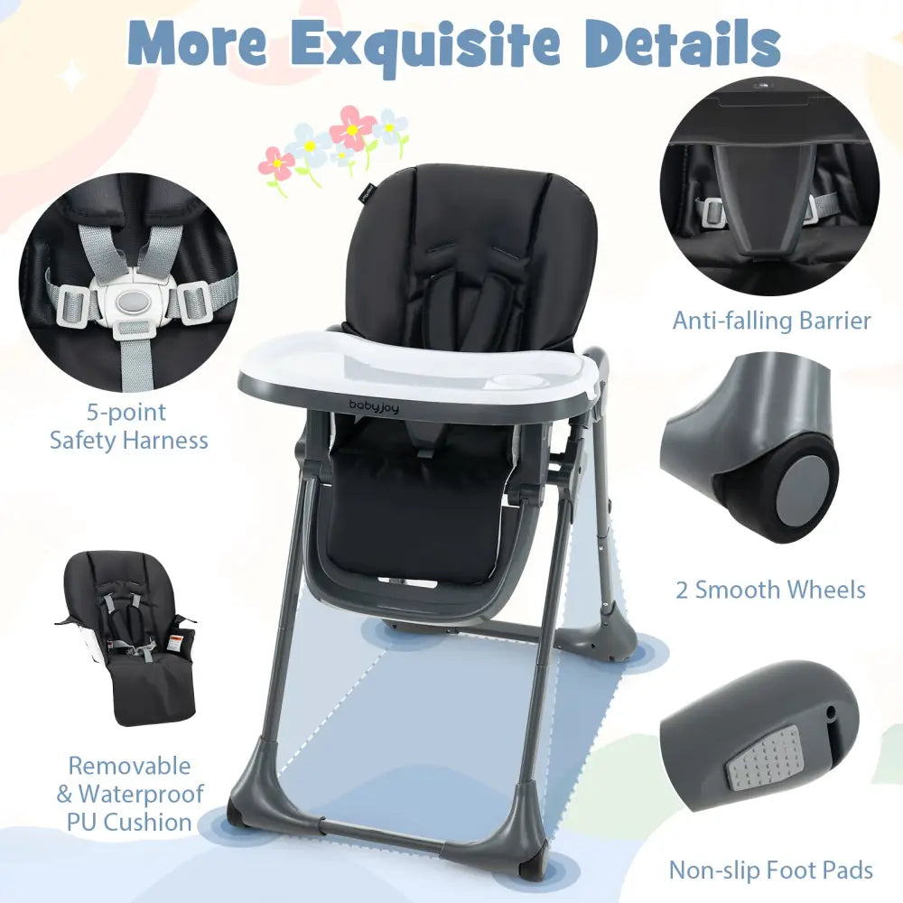 3-In-1 Convertible Baby High Chair for Toddlers-Black - Black - High Chairs