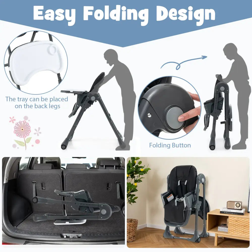 3-In-1 Convertible Baby High Chair for Toddlers-Black - Black - High Chairs