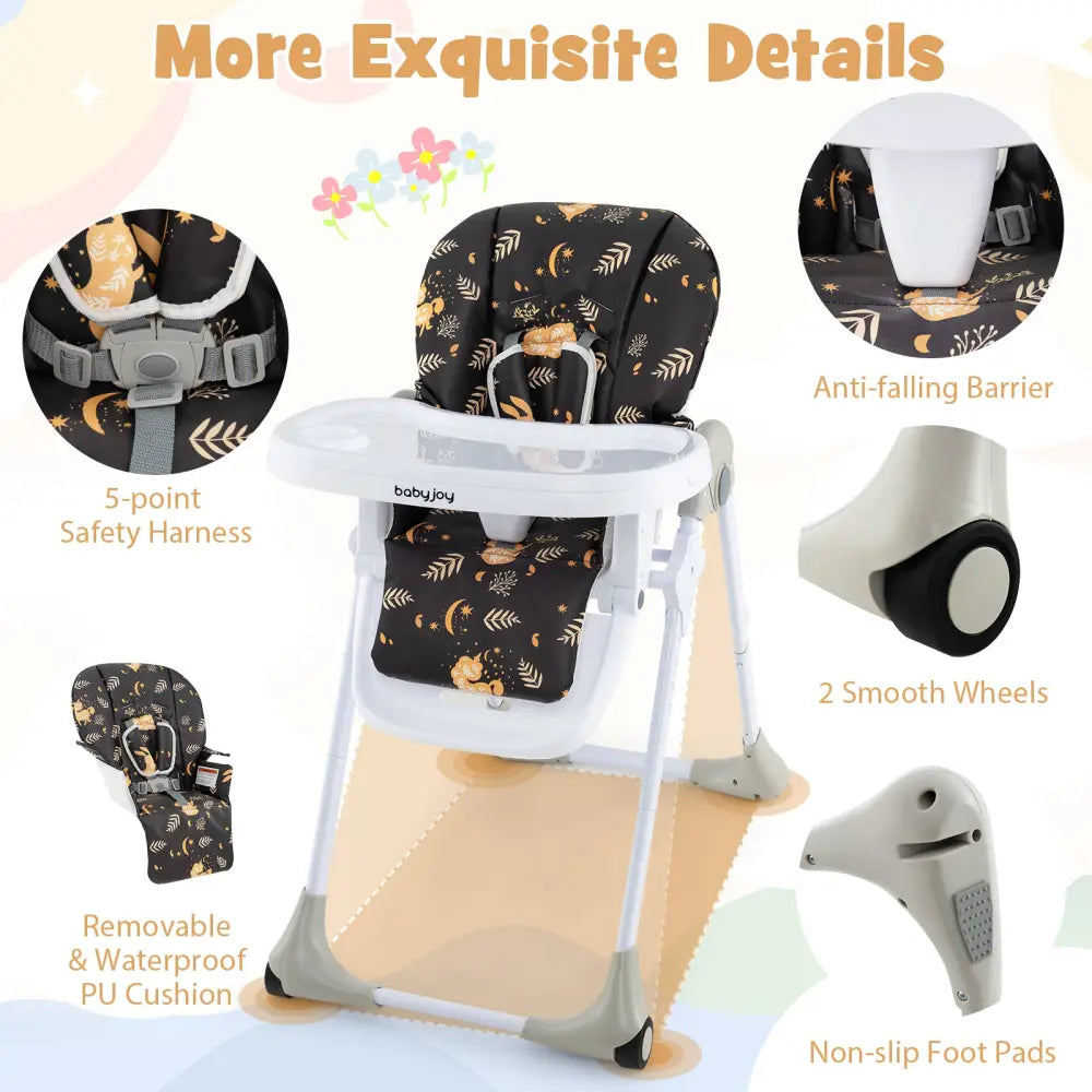 3-In-1 Convertible Baby High Chair for Toddlers-Dark Brown - Deep Brown - High Chairs