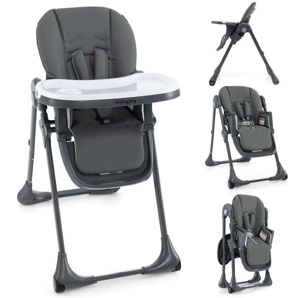 3-In-1 Convertible Baby High Chair with 7 Heights and Double Food Tray-Dark Gray - Dark Gray - High Chairs