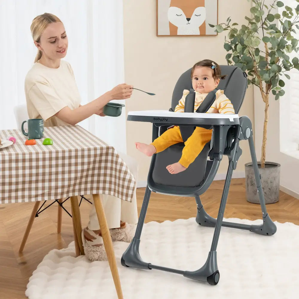 3-In-1 Convertible Baby High Chair with 7 Heights and Double Food Tray-Dark Gray - Dark Gray - High Chairs