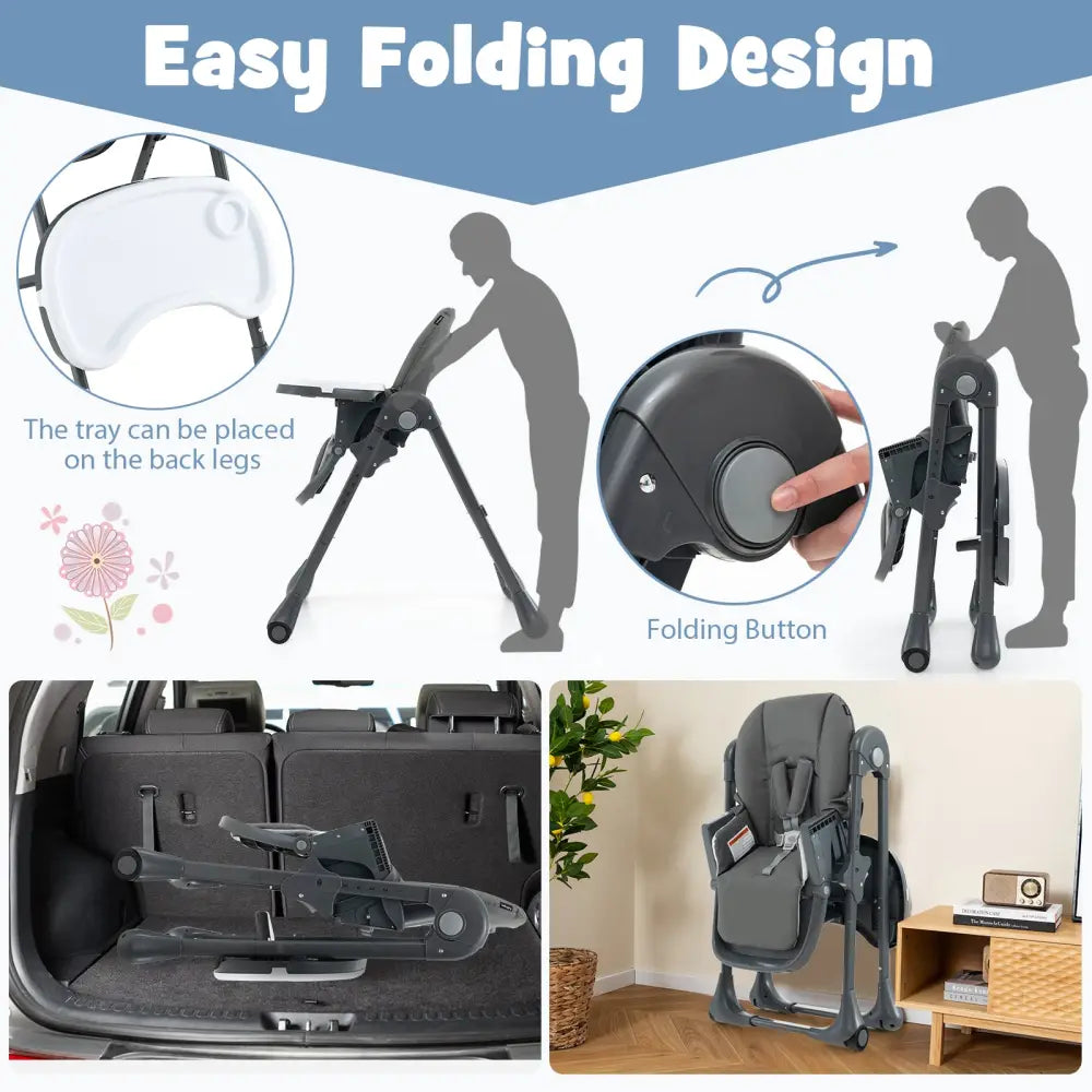 3-In-1 Convertible Baby High Chair with 7 Heights and Double Food Tray-Dark Gray - Dark Gray - High Chairs