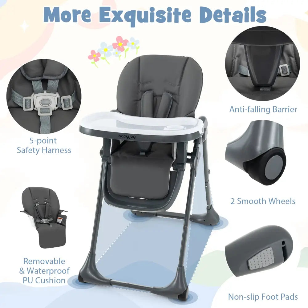 3-In-1 Convertible Baby High Chair with 7 Heights and Double Food Tray-Dark Gray - Dark Gray - High Chairs