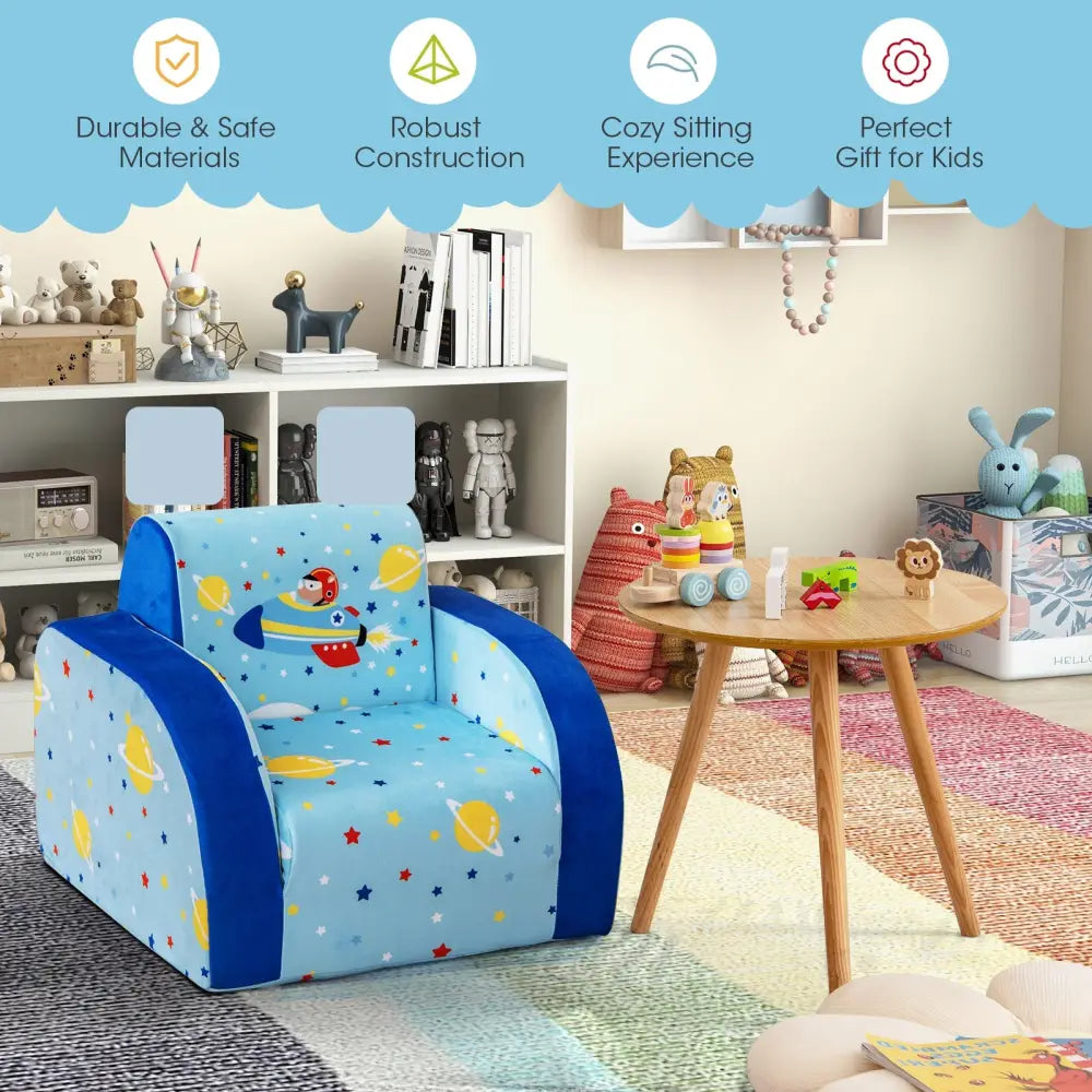 3 in 1 Convertible Flip Open Kids Sofa for Nap Play Sleep - Blue - Kids Chairs & Seating