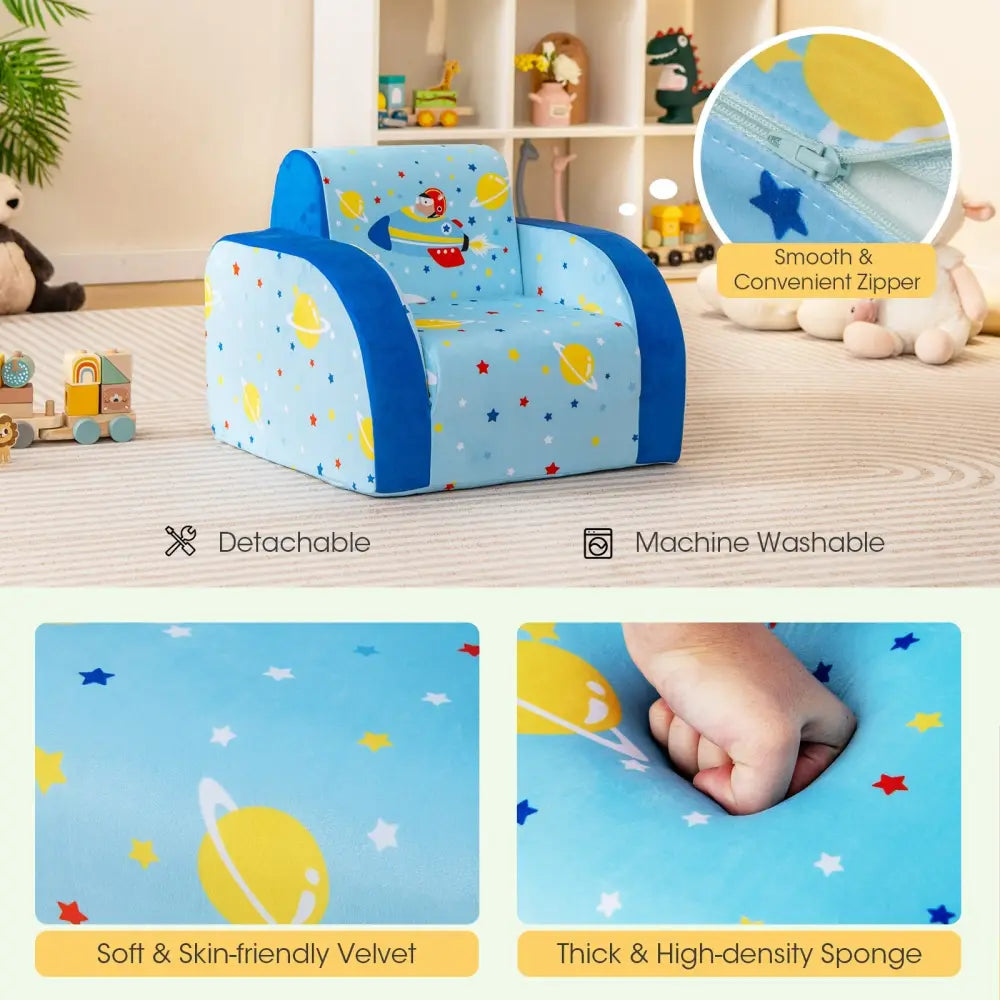 3 in 1 Convertible Flip Open Kids Sofa for Nap Play Sleep - Blue - Kids Chairs & Seating