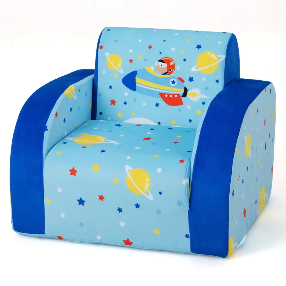 3 in 1 Convertible Flip Open Kids Sofa for Nap Play Sleep - Blue - Kids Chairs & Seating