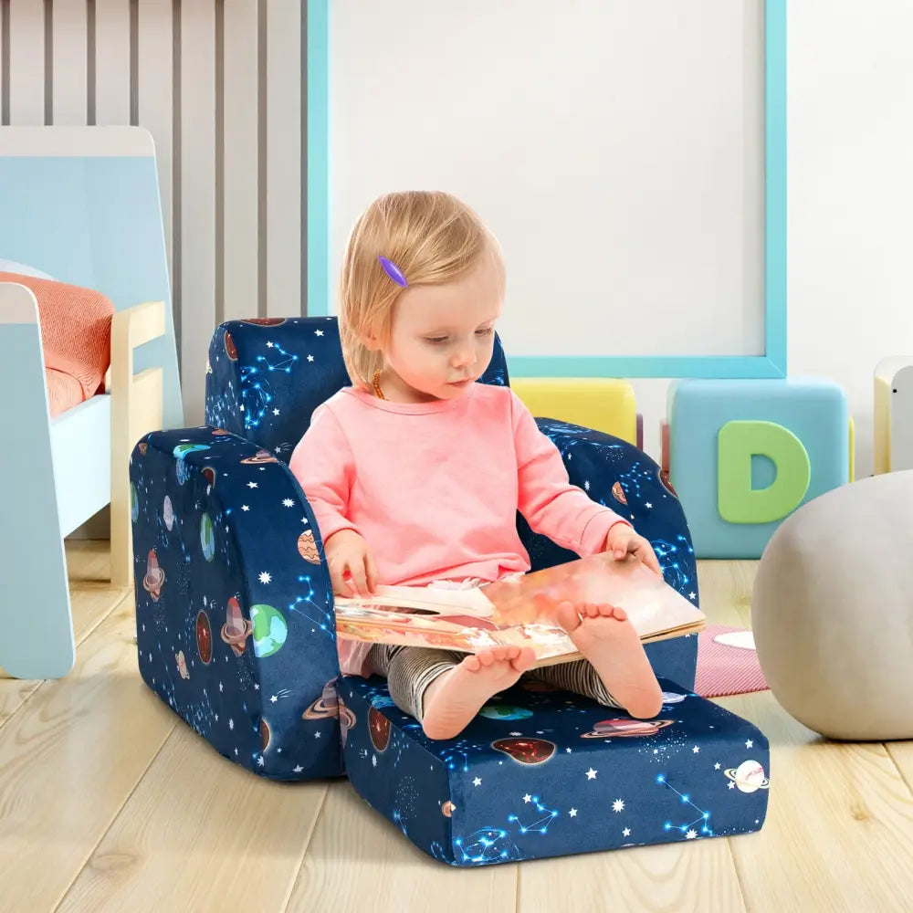3-in-1 Convertible Kid Sofa Bed Flip-Out Chair Lounger for Toddler-Blue - Blue - Kids Chairs & Seating