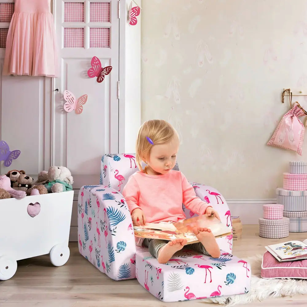 3-in-1 Convertible Kid Sofa Bed Flip-Out Chair Lounger for Toddler-Pink - Pink - Kids Chairs & Seating