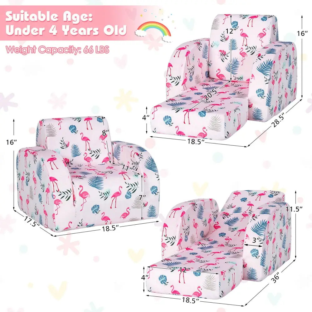 3-in-1 Convertible Kid Sofa Bed Flip-Out Chair Lounger for Toddler-Pink - Pink - Kids Chairs & Seating