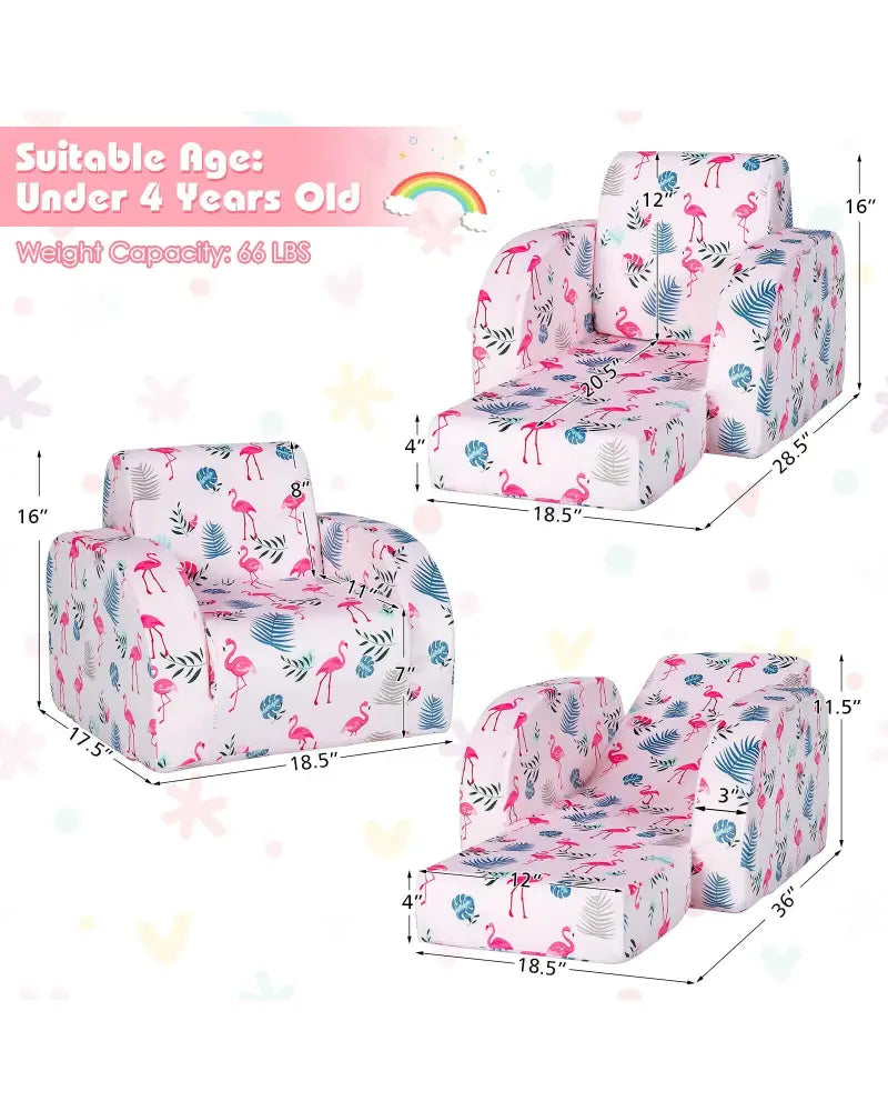 3-in-1 Convertible Kid Sofa Bed Flip-Out Chair Lounger for Toddler-Pink - Pink - Kids Chairs & Seating