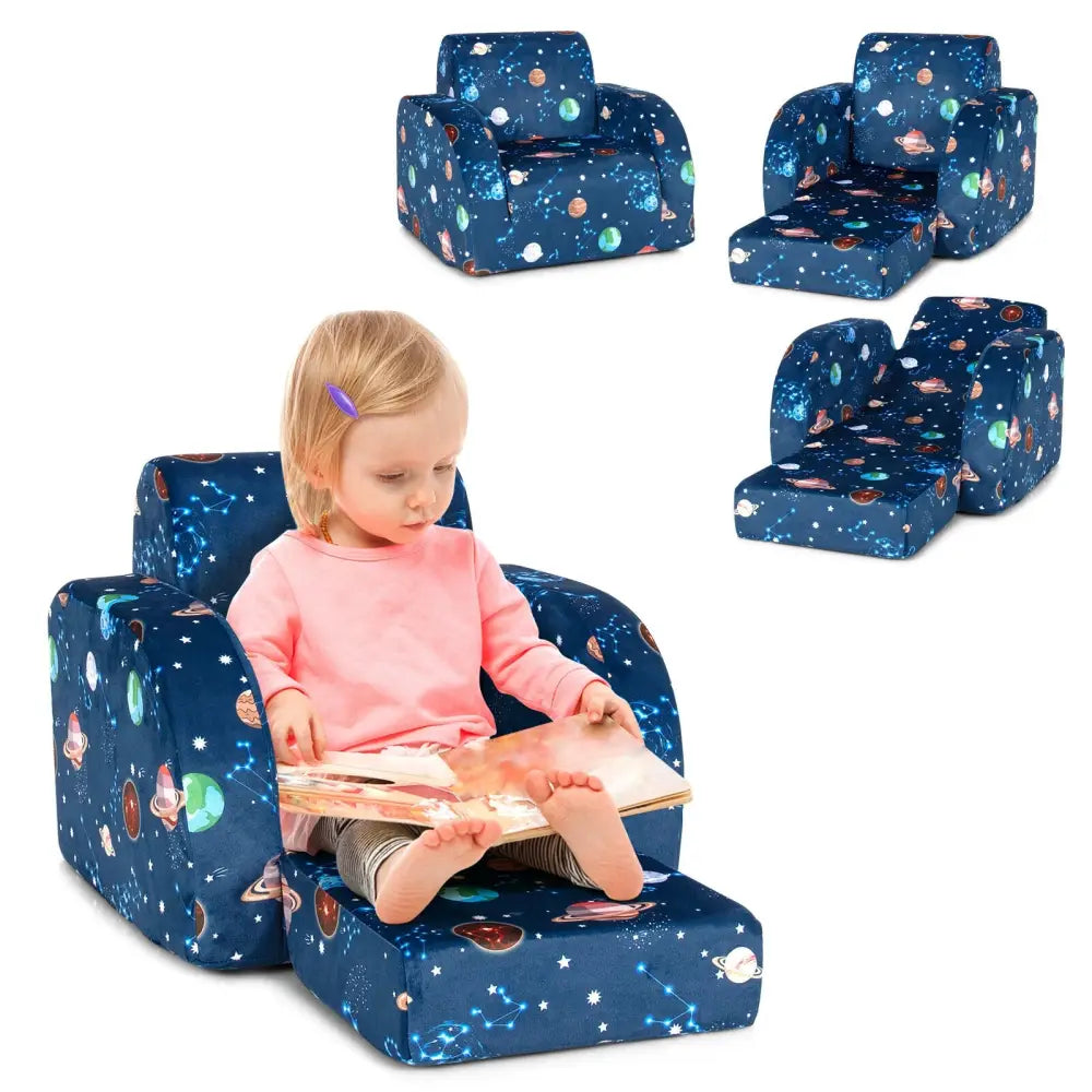 3-in-1 Convertible Kid Sofa Bed Flip-Out Chair Lounger for Toddler-Blue - Blue - Kids Chairs & Seating