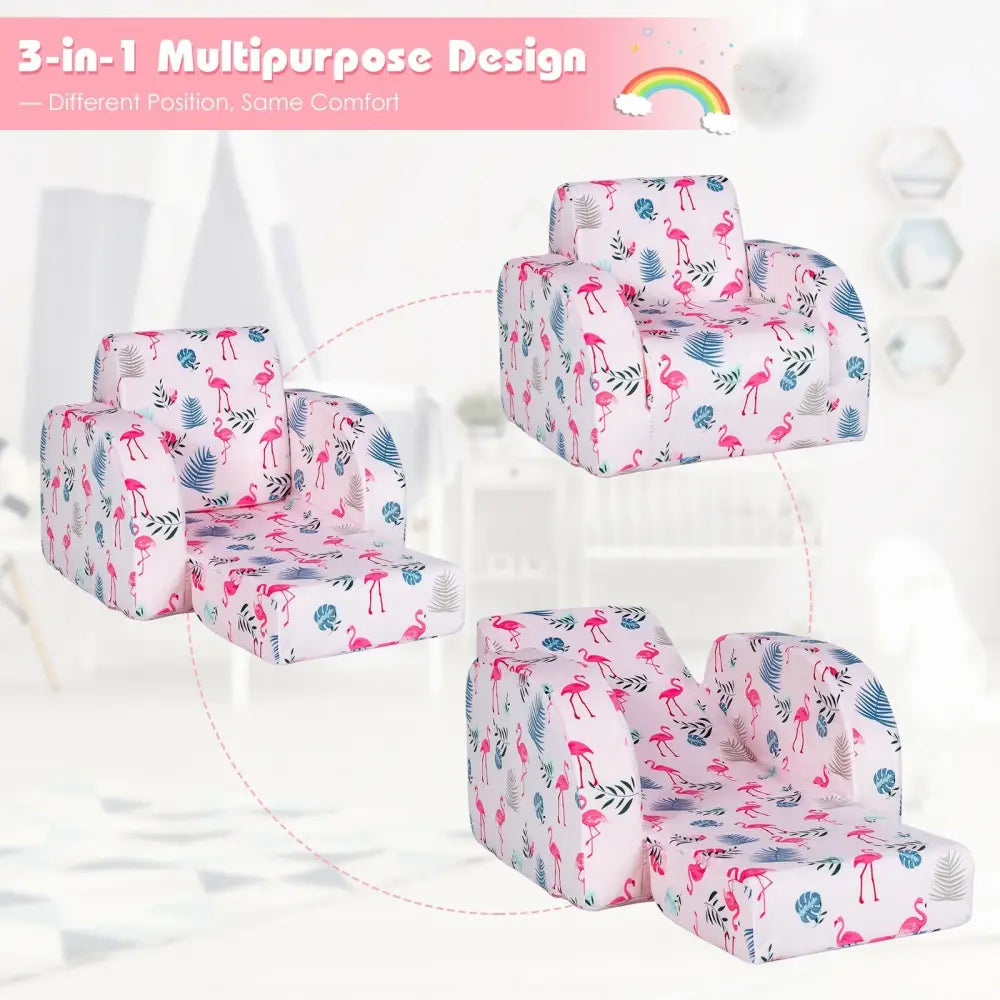 3-in-1 Convertible Kid Sofa Bed Flip-Out Chair Lounger for Toddler-Pink - Pink - Kids Chairs & Seating