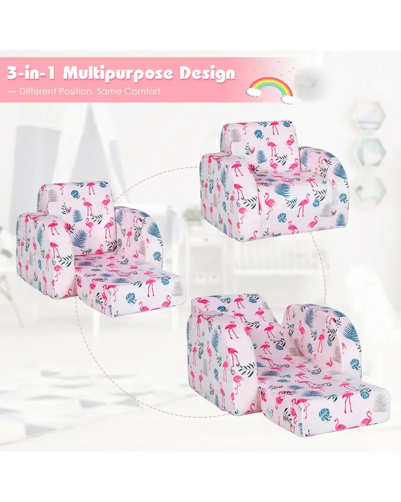 3-in-1 Convertible Kid Sofa Bed Flip-Out Chair Lounger for Toddler-Pink - Pink - Kids Chairs & Seating