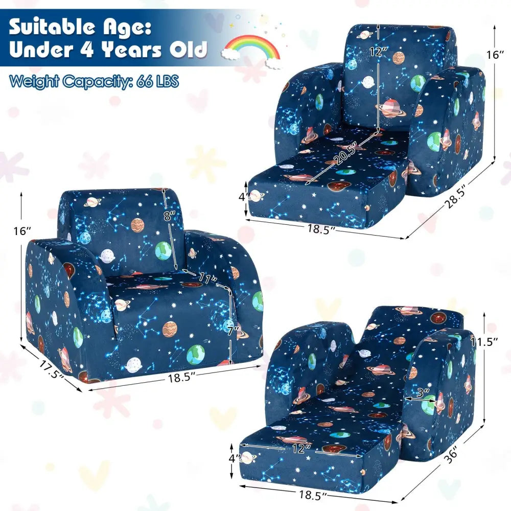 3-in-1 Convertible Kid Sofa Bed Flip-Out Chair Lounger for Toddler-Blue - Blue - Kids Chairs & Seating
