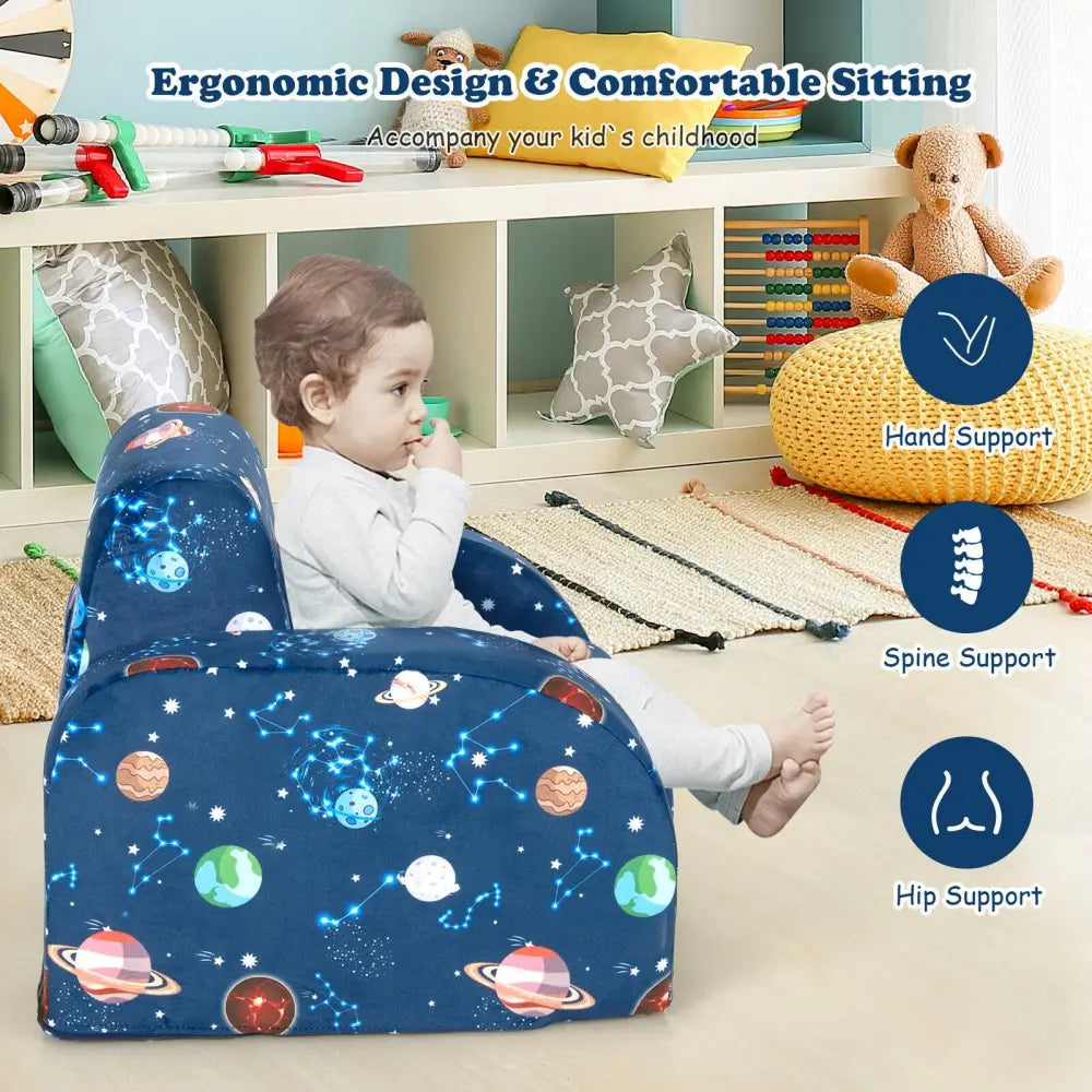 3-in-1 Convertible Kid Sofa Bed Flip-Out Chair Lounger for Toddler-Blue - Blue - Kids Chairs & Seating