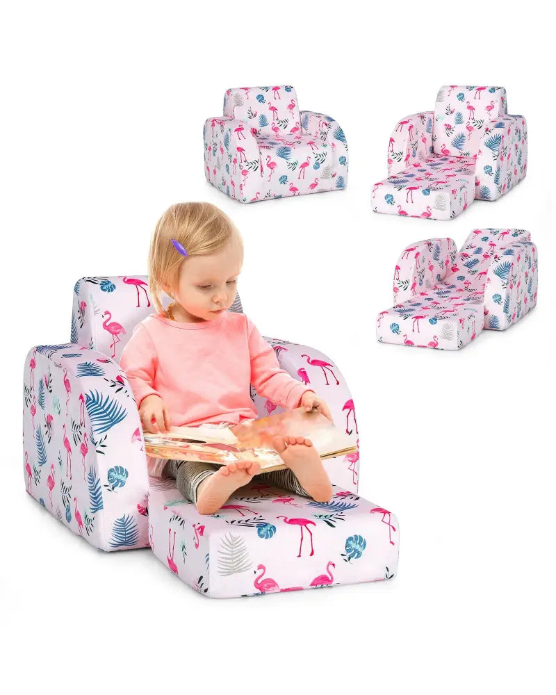 3-in-1 Convertible Kid Sofa Bed Flip-Out Chair Lounger for Toddler-Pink - Pink - Kids Chairs & Seating
