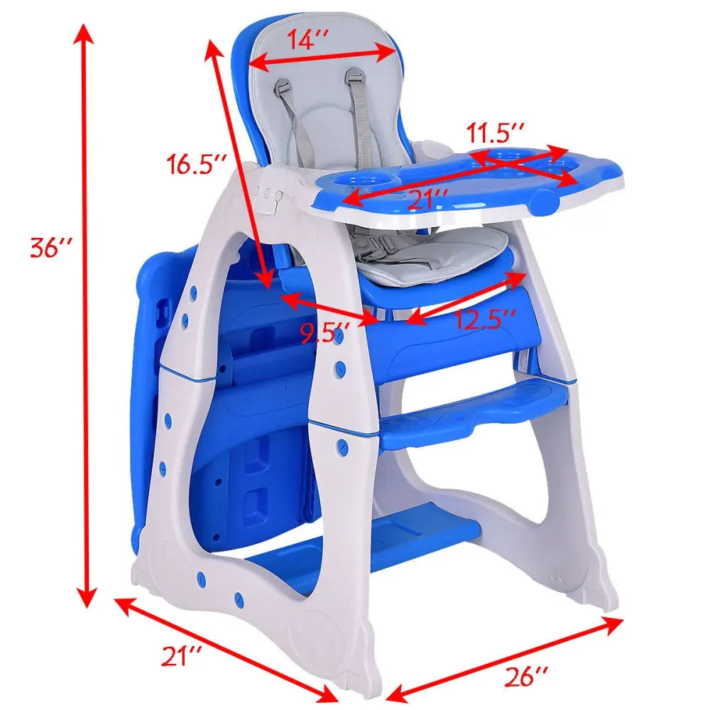 3 in 1 Convertible Play Table Seat Baby High Chair-Blue - Blue - High Chairs
