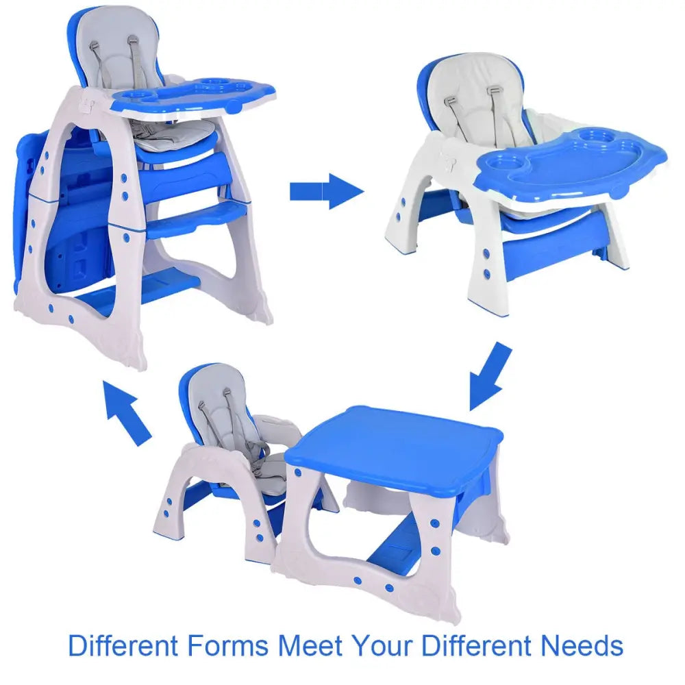 3 in 1 Convertible Play Table Seat Baby High Chair-Blue - Blue - High Chairs