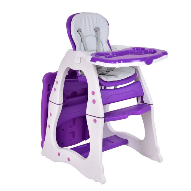 3 in 1 Convertible Play Table Seat Baby High Chair-Purple - Purple - High Chairs