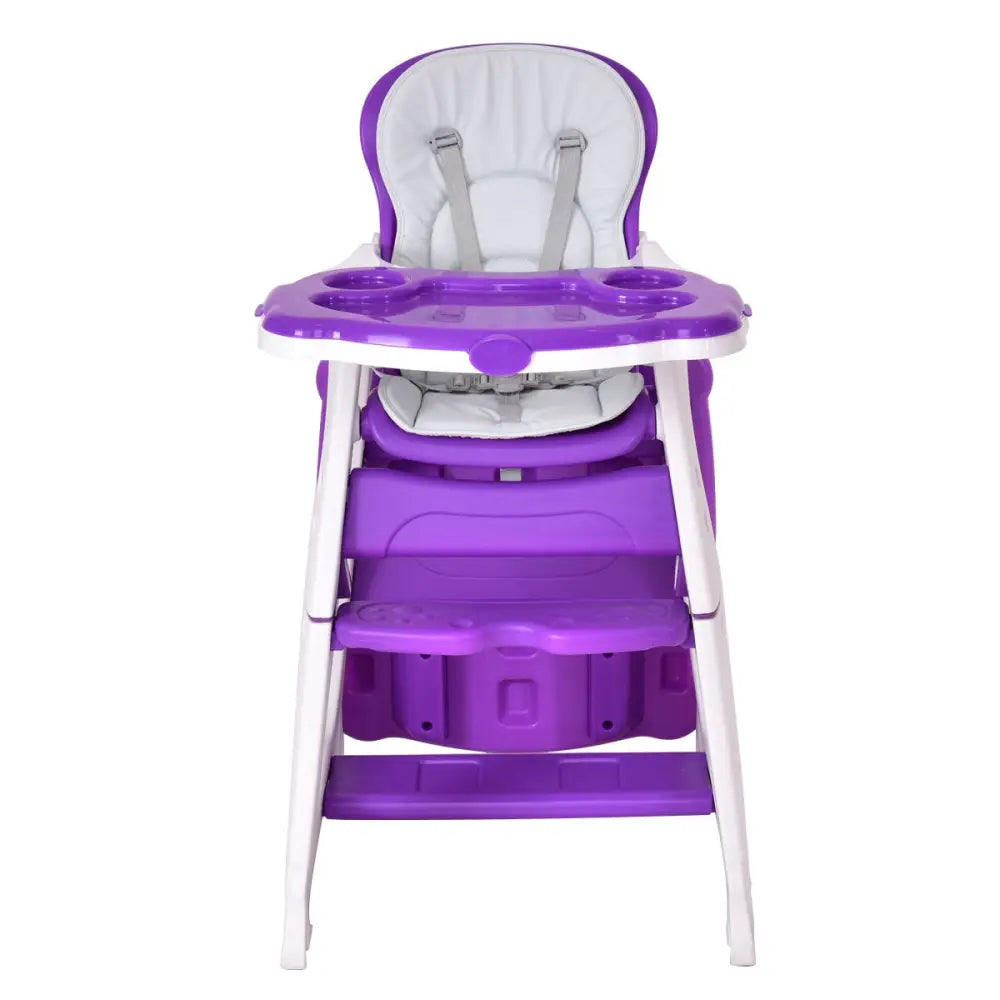 3 in 1 Convertible Play Table Seat Baby High Chair-Purple - Purple - High Chairs
