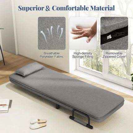 3-in-1 Convertible Sofa Bed with 5-Position Adjustable Backrest and Lumbar Pillow-Gray Costway