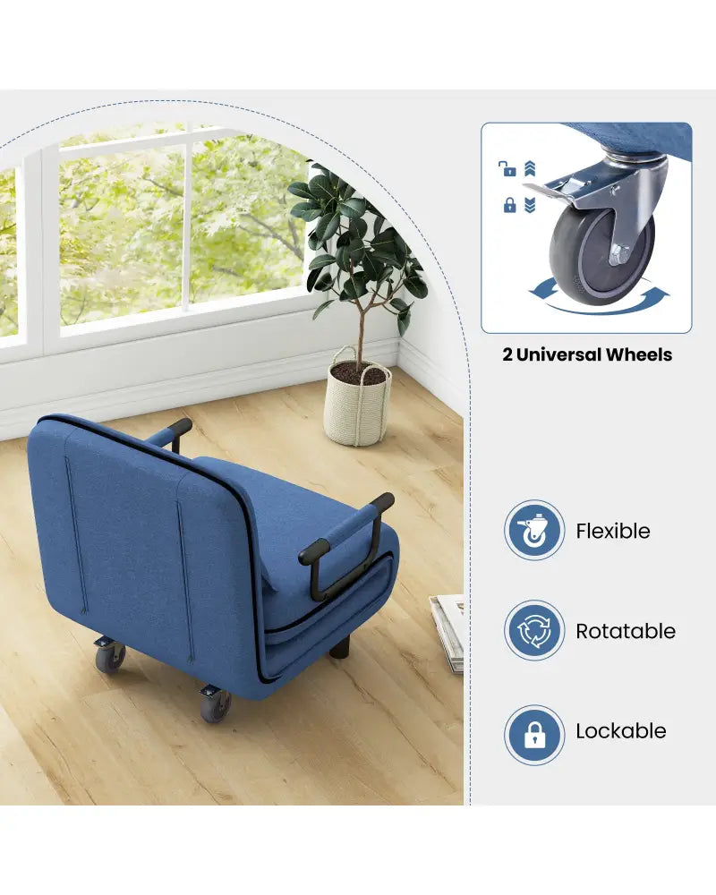 3-in-1 Convertible Sofa Bed with 5-Position Adjustable Backrest and Lumbar Pillow-Blue - Blue - Accent Chairs