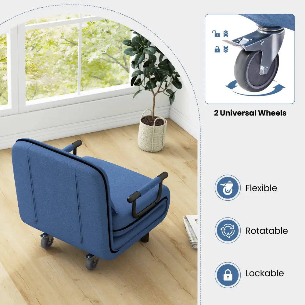 3-in-1 Convertible Sofa Bed with 5-Position Adjustable Backrest and Lumbar Pillow-Blue - Blue - Accent Chairs