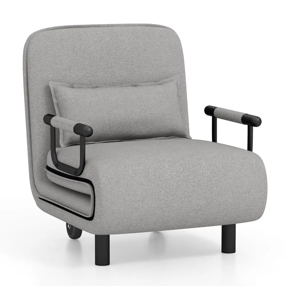 3-in-1 Convertible Sofa Bed with 5-Position Adjustable Backrest and Lumbar Pillow-Gray - Light Gray - Accent Chairs
