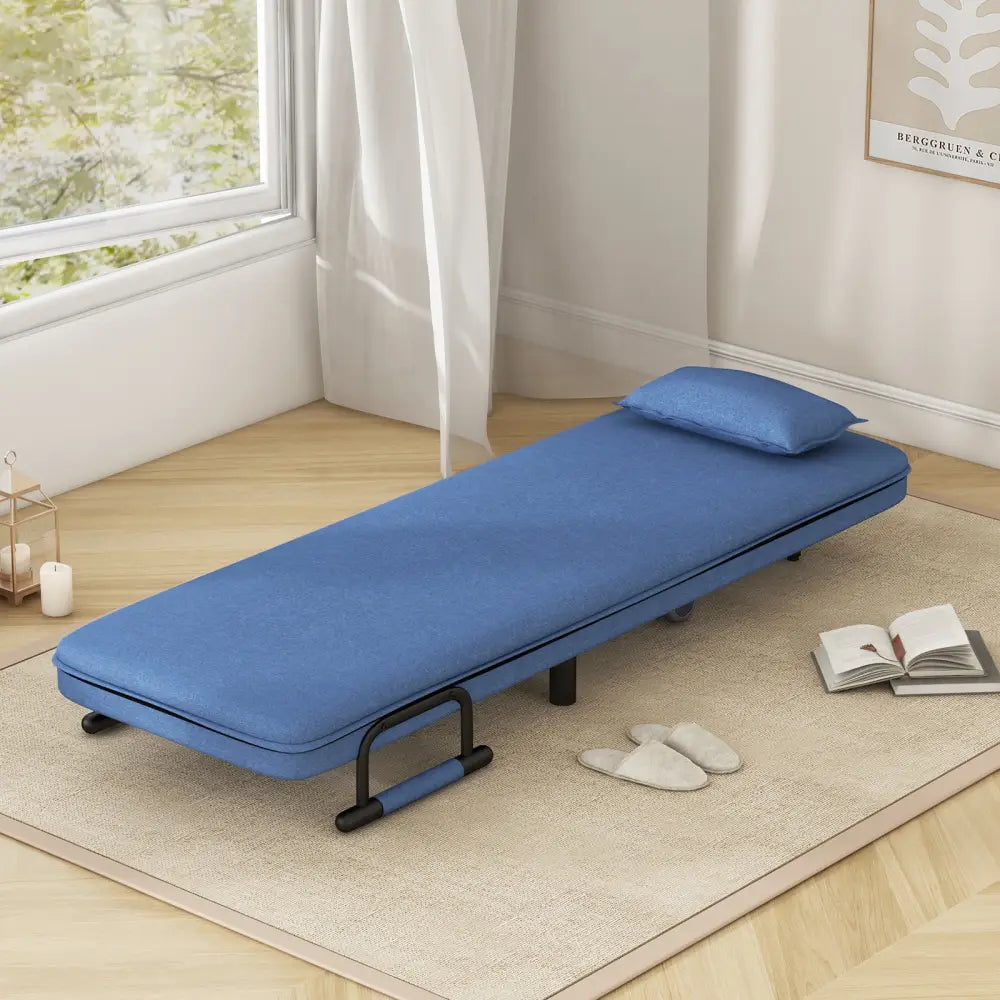 3-in-1 Convertible Sofa Bed with 5-Position Adjustable Backrest and Lumbar Pillow-Blue - Blue - Accent Chairs