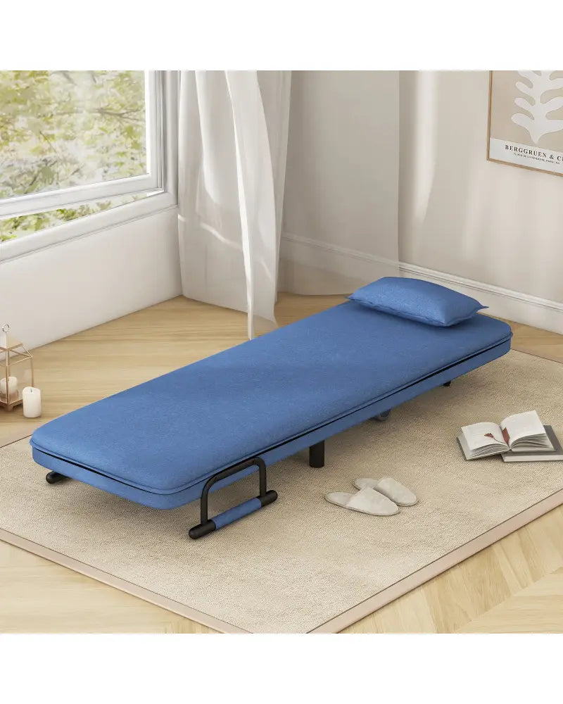 3-in-1 Convertible Sofa Bed with 5-Position Adjustable Backrest and Lumbar Pillow-Blue - Blue - Accent Chairs