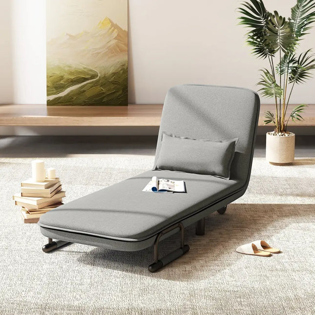 3-in-1 Convertible Sofa Bed with 5-Position Adjustable Backrest and Lumbar Pillow-Gray Costway