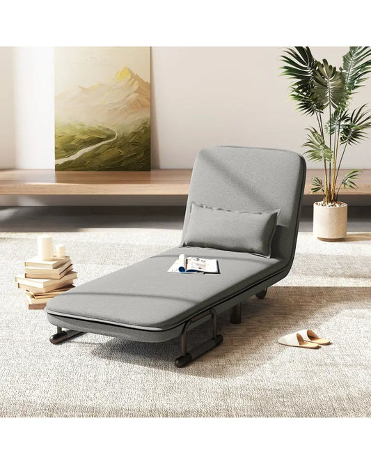 3-in-1 Convertible Sofa Bed with 5-Position Adjustable Backrest and Lumbar Pillow-Gray - Light Gray - Accent Chairs