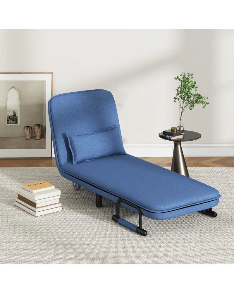 3-in-1 Convertible Sofa Bed with 5-Position Adjustable Backrest and Lumbar Pillow-Blue - Blue - Accent Chairs