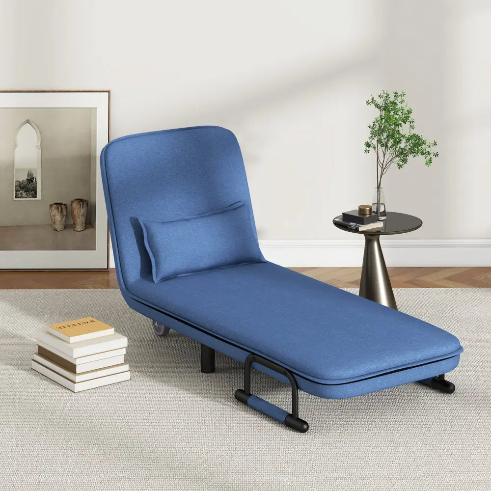 3-in-1 Convertible Sofa Bed with 5-Position Adjustable Backrest and Lumbar Pillow-Blue - Blue - Accent Chairs