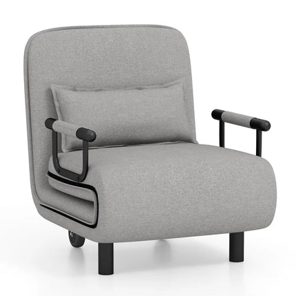3-in-1 Convertible Sofa Bed with 5-Position Adjustable Backrest and Lumbar Pillow-Gray Costway