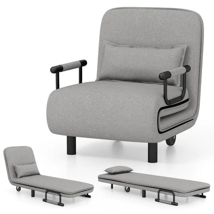 3-in-1 Convertible Sofa Bed with 5-Position Adjustable Backrest and Lumbar Pillow-Gray Costway