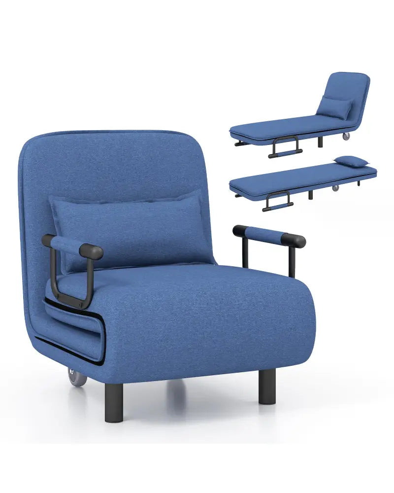 3-in-1 Convertible Sofa Bed with 5-Position Adjustable Backrest and Lumbar Pillow-Blue - Blue - Accent Chairs